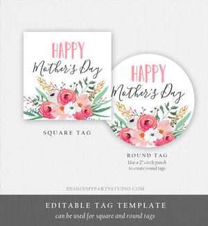 Editable Happy Mother's Day Favor Tag Mothers Day Gift Tag Mommy Floral Watercolor Pink Gold Gift Label Corjl Template Download Printable