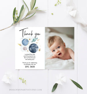 Editable Space Birthday Thank You Card Space Astronaut To the Moon Galaxy Thank You Note Download Printable Template Digital Corjl 0357