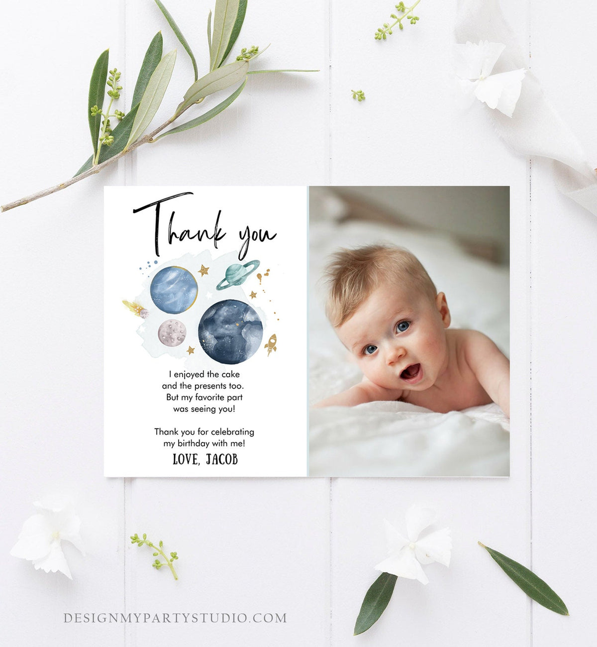 Editable Space Birthday Thank You Card Space Astronaut To the Moon Galaxy Thank You Note Digital Download Template Printable 0357