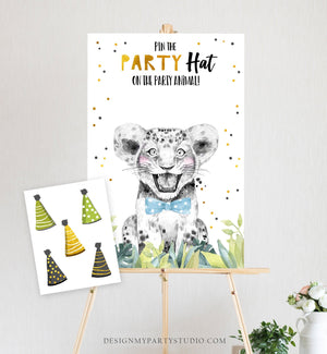 Editable Pin the Party Hat on the Party Animal Game Safari Party Animals Birthday Game Decor Instant Download Printable Digital Corjl 0322