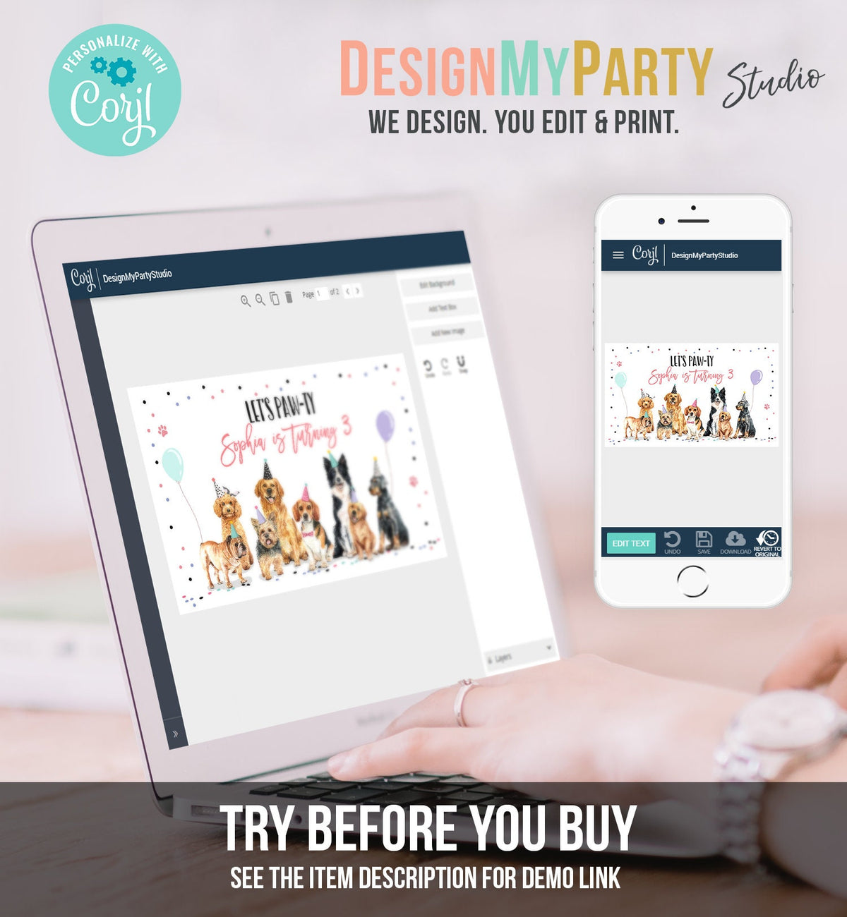 Editable Puppy Backdrop Banner Pink Dog Birthday Puppy Birthday Decorations Adopt a Pet Pawty Doggy Digital Download Template Printable 0384