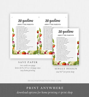 Editable Questions About the Parents Baby Shower Game Locally Grown Farmers Market Fruit Vegetables Farm Barn Corjl Template Printable 0144