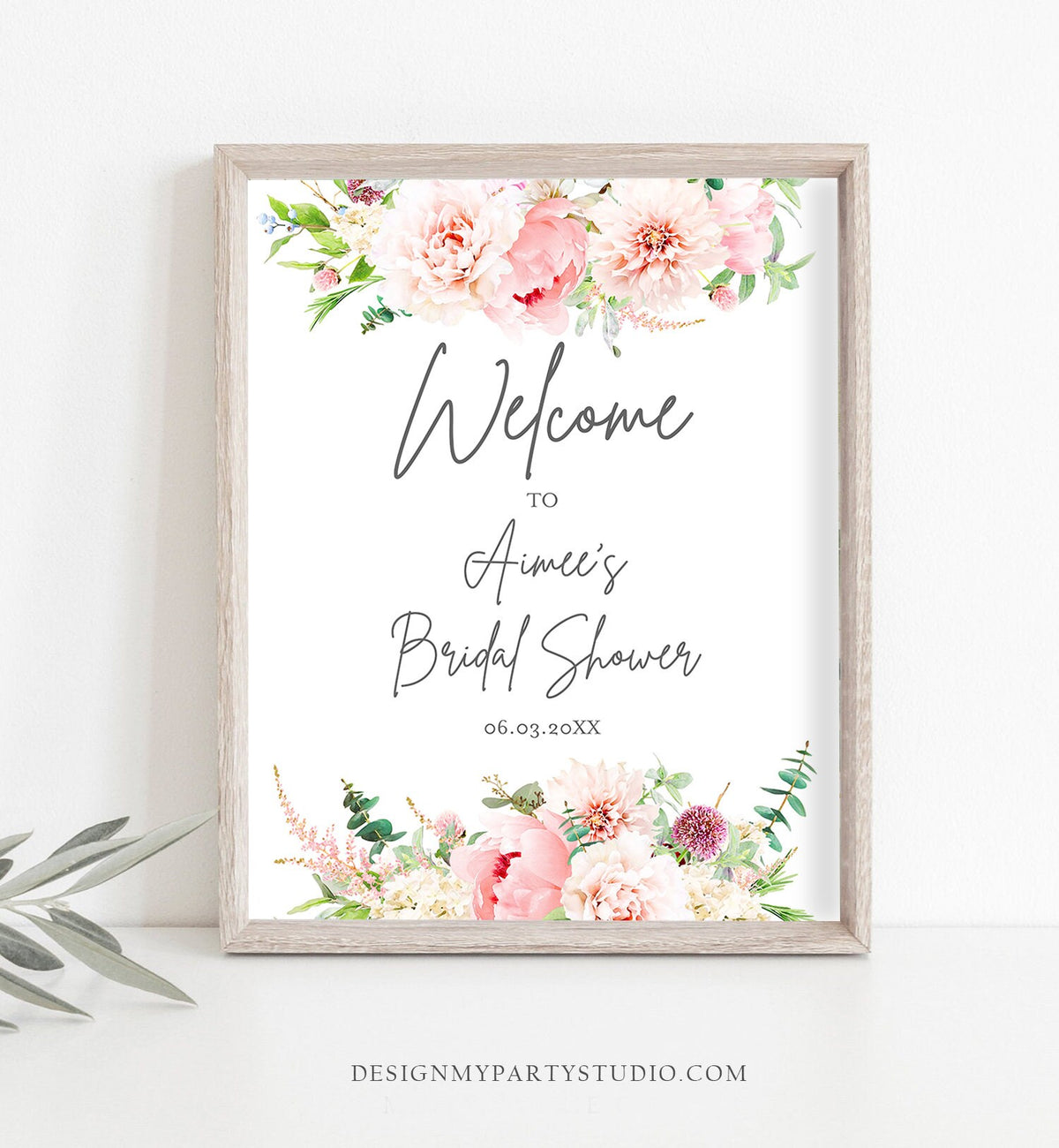 Editable Bridal Shower Welcome Sign Botanical Pink Floral Flowers Wedding Welcome Signage Garden Download Corjl Template Printable 0167