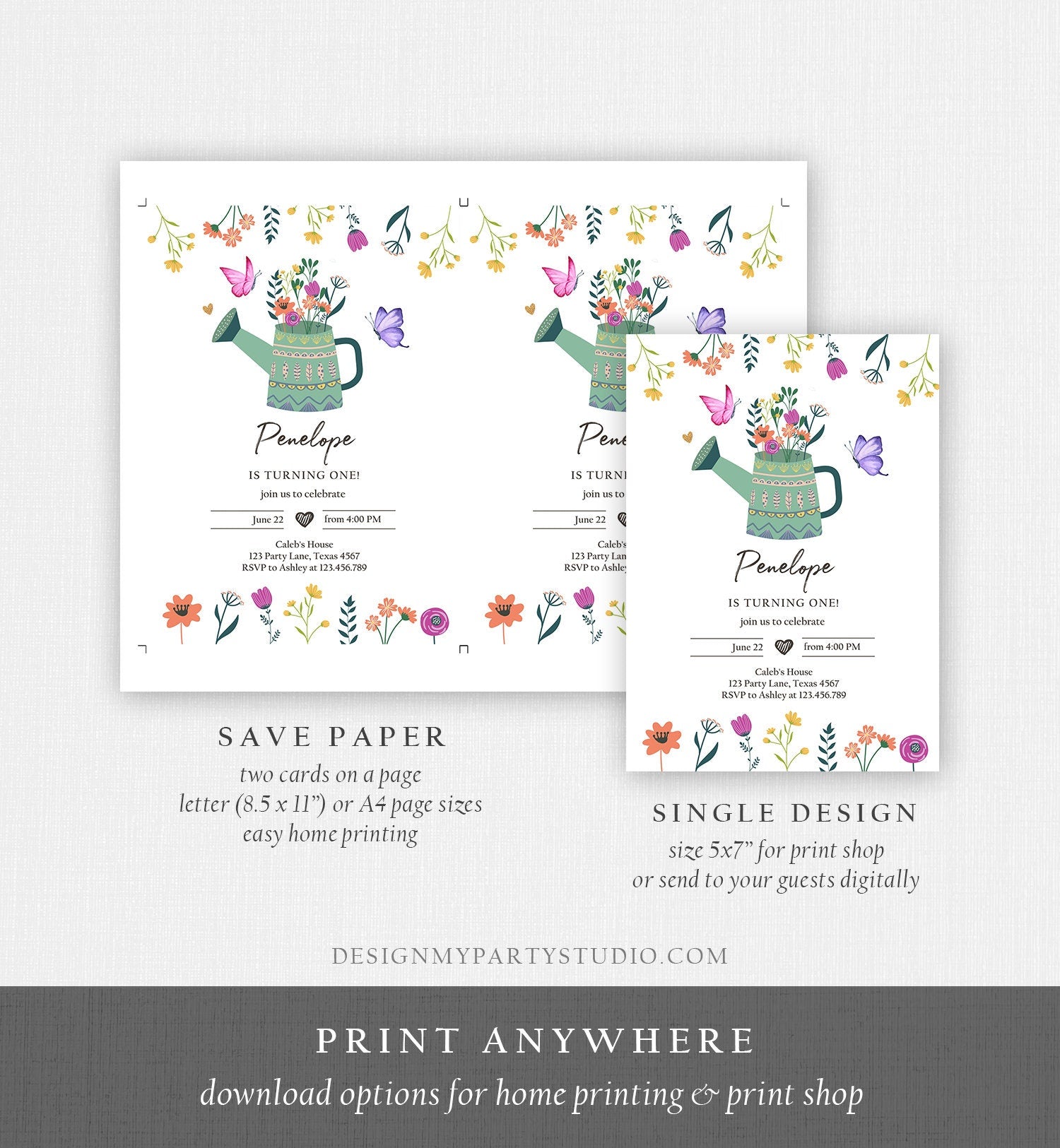 Editable Wildflowers Birthday Invitation Wild Flowers Girl First Birthday Garden Birthday Party Download Corjl Template Printable 0396