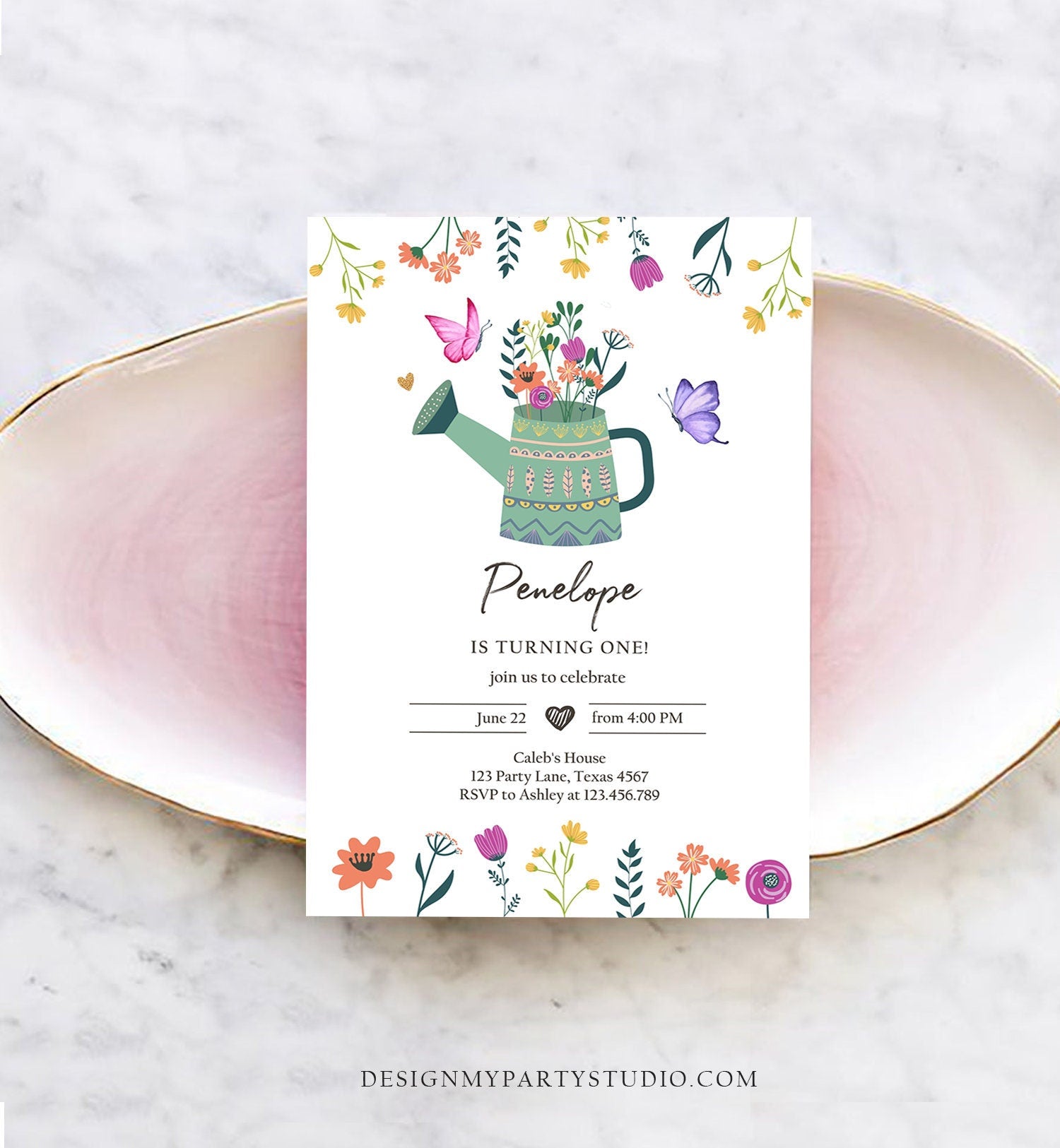 Editable Wildflowers Birthday Invitation Wild Flowers Girl First Birthday Garden Birthday Party Download Corjl Template Printable 0396