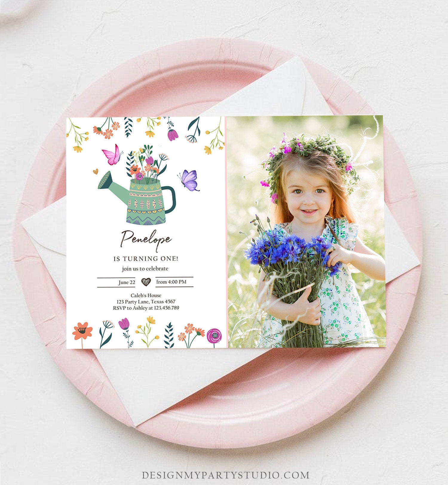 Editable Wildflowers Birthday Invitation Wild Flowers Girl First Birthday Garden Birthday Party Download Evite Template Printable 0396