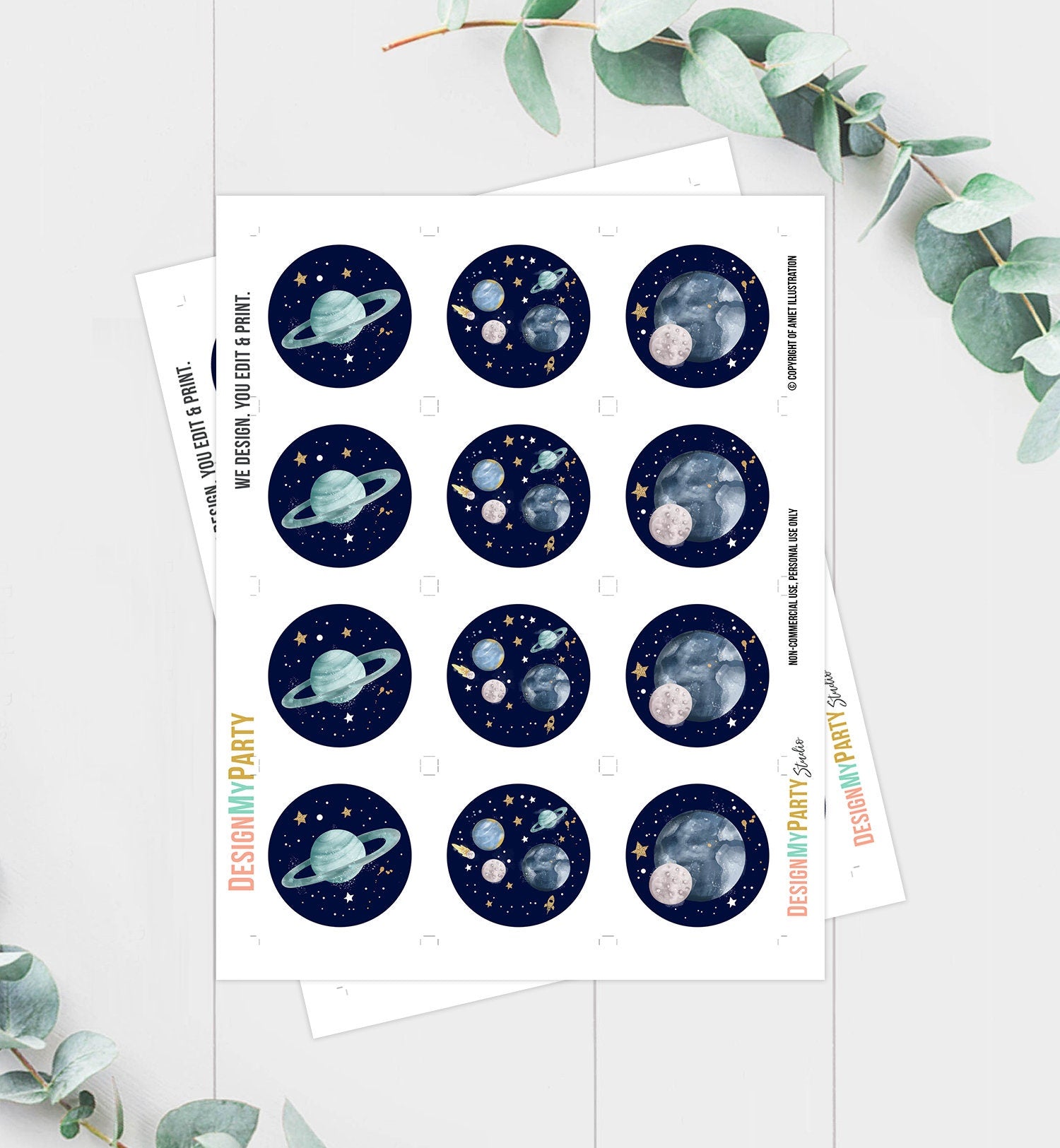 Outer Space Birthday Cupcake Toppers First Trip Around the Sun Favor Tags Space Birthday Planets Galaxy Download Digital PRINTABLE 0357