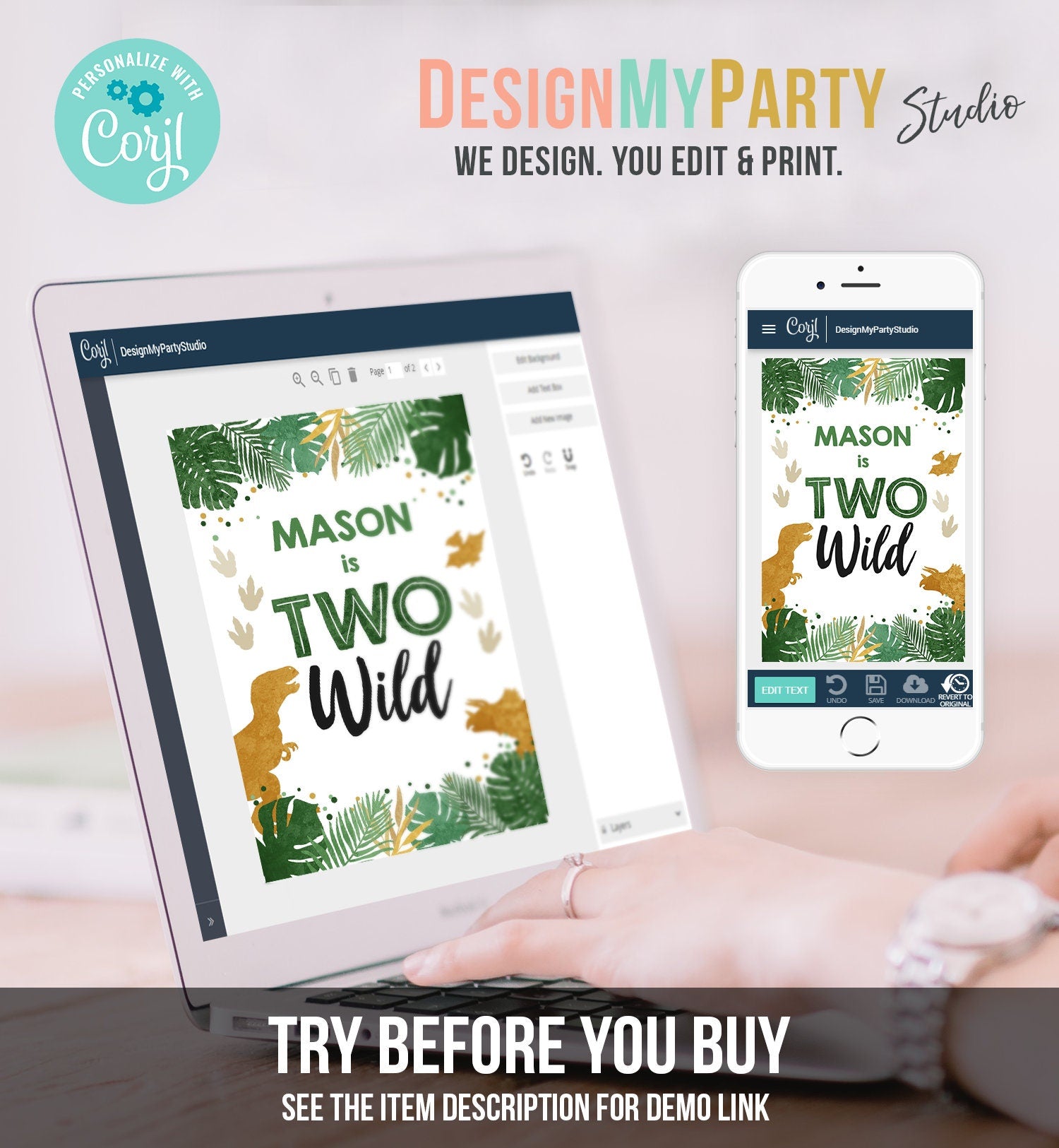 Editable Dinosaur Juice Pouch Label Juice Favors Gold Dino Boy Birthday T-Rex Dinosaur Two Wild Digital Download Template Printable 0146