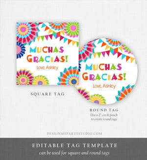 Editable Muchas Gracias Fiesta Favor Tag Thank You Tags Cactus Succulent Mexican Birthday Baby Bridal Shower Taco Bout Corjl Template 0045