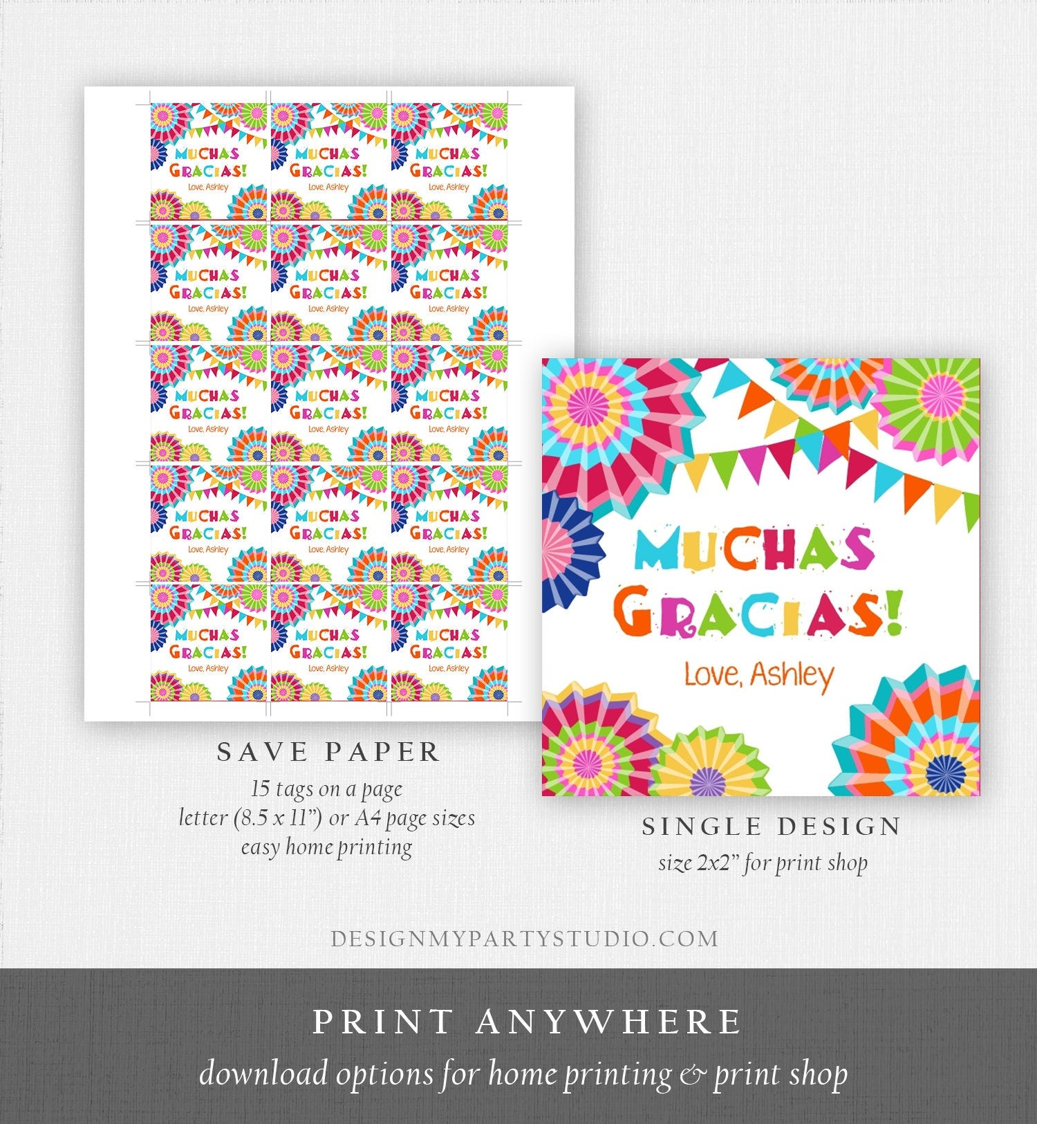 Editable Muchas Gracias Fiesta Favor Tag Thank You Tags Cactus Succulent Mexican Birthday Baby Bridal Shower Taco Bout Corjl Template 0045