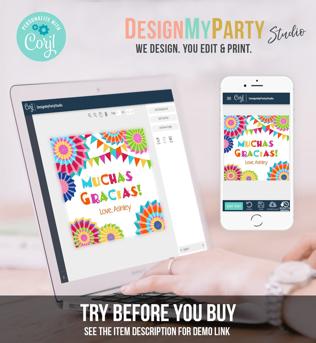 Editable Muchas Gracias Fiesta Favor Tag Thank You Tags Cactus Succulent Mexican Birthday Baby Bridal Shower Taco Bout Corjl Template 0045