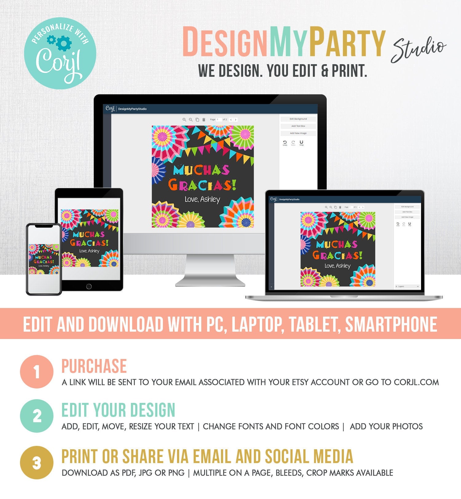 Editable Muchas Gracias Fiesta Favor Tag Thank You Tags Cactus Succulent Mexican Birthday Baby Bridal Shower Taco Bout Corjl Template 0045