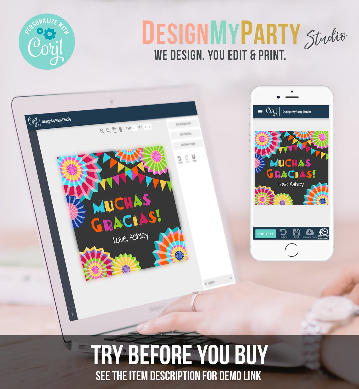 Editable Muchas Gracias Fiesta Favor Tag Thank You Tags Cactus Succulent Mexican Birthday Baby Bridal Shower Taco Bout Corjl Template 0045