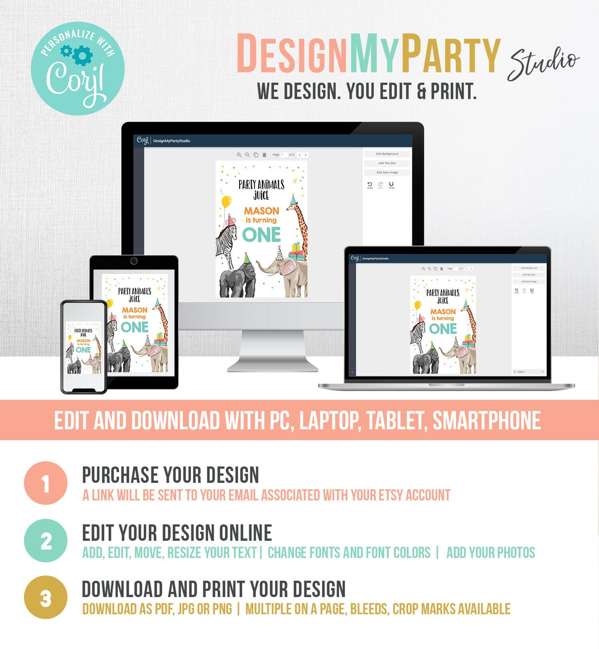 Editable Party Animals Juice Pouch Label Juice Favors Party Animals Birthday Boy Zoo Wild One Digital Download Template Printable 0142