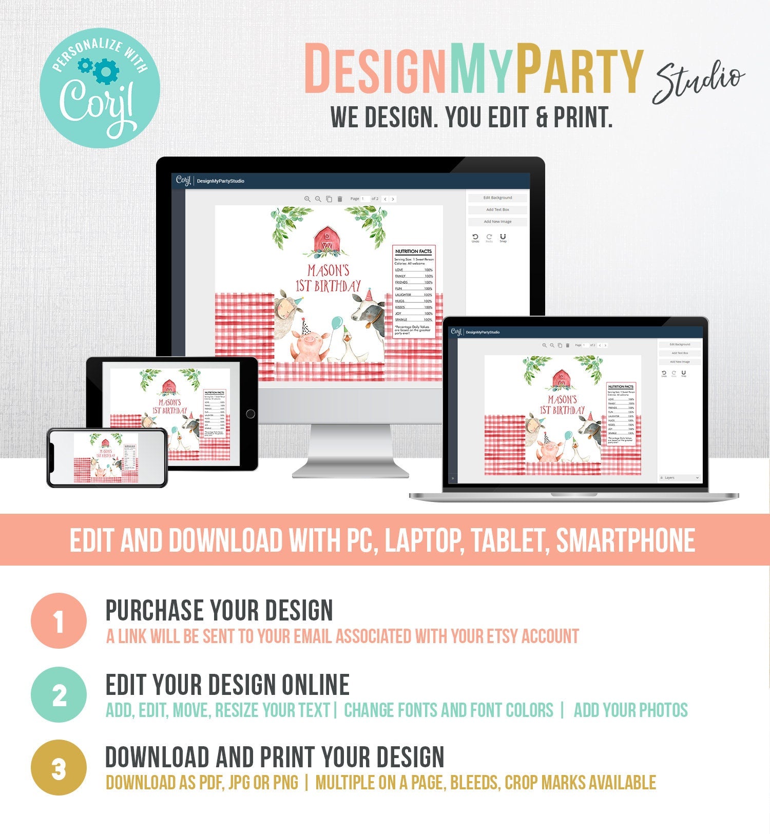 Editable Farm Birthday Chip Bag Barnyard Birthday Decor Boy Farm McDonald Snack Favors Farm Animals Red Blue Digital Template Printable 0155