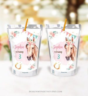 Editable Horse Birthday Capri Sun Labels Juice Pouch Labels Cowgirl Party Girl Birthday Decor Floral Download Corjl Template Printable 0398