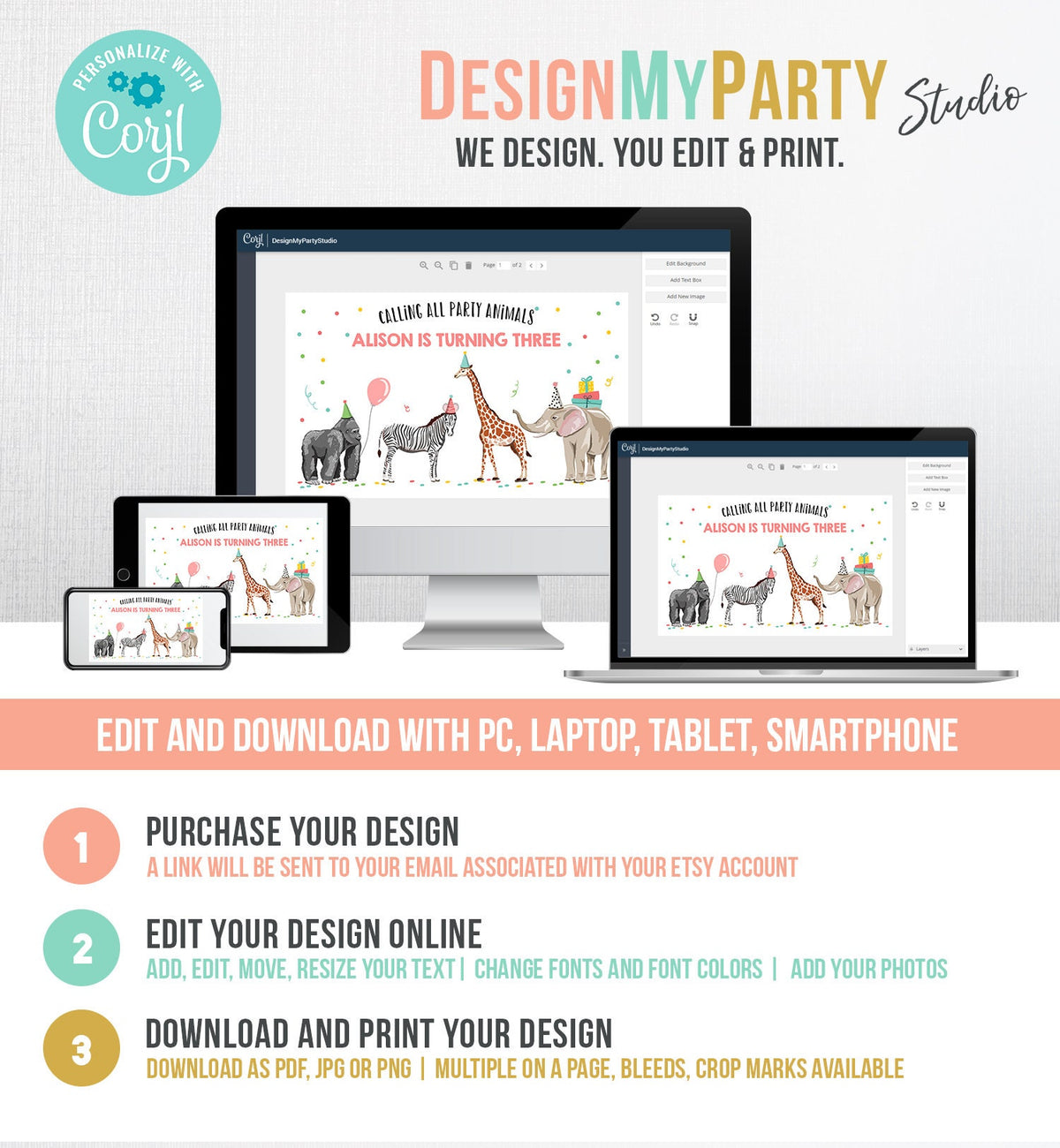 Editable Party Animals Birthday Backdrop Banner Safari Animals Girl Wild One Two Wild Welcome Sign Digital Download Template Printable 0142