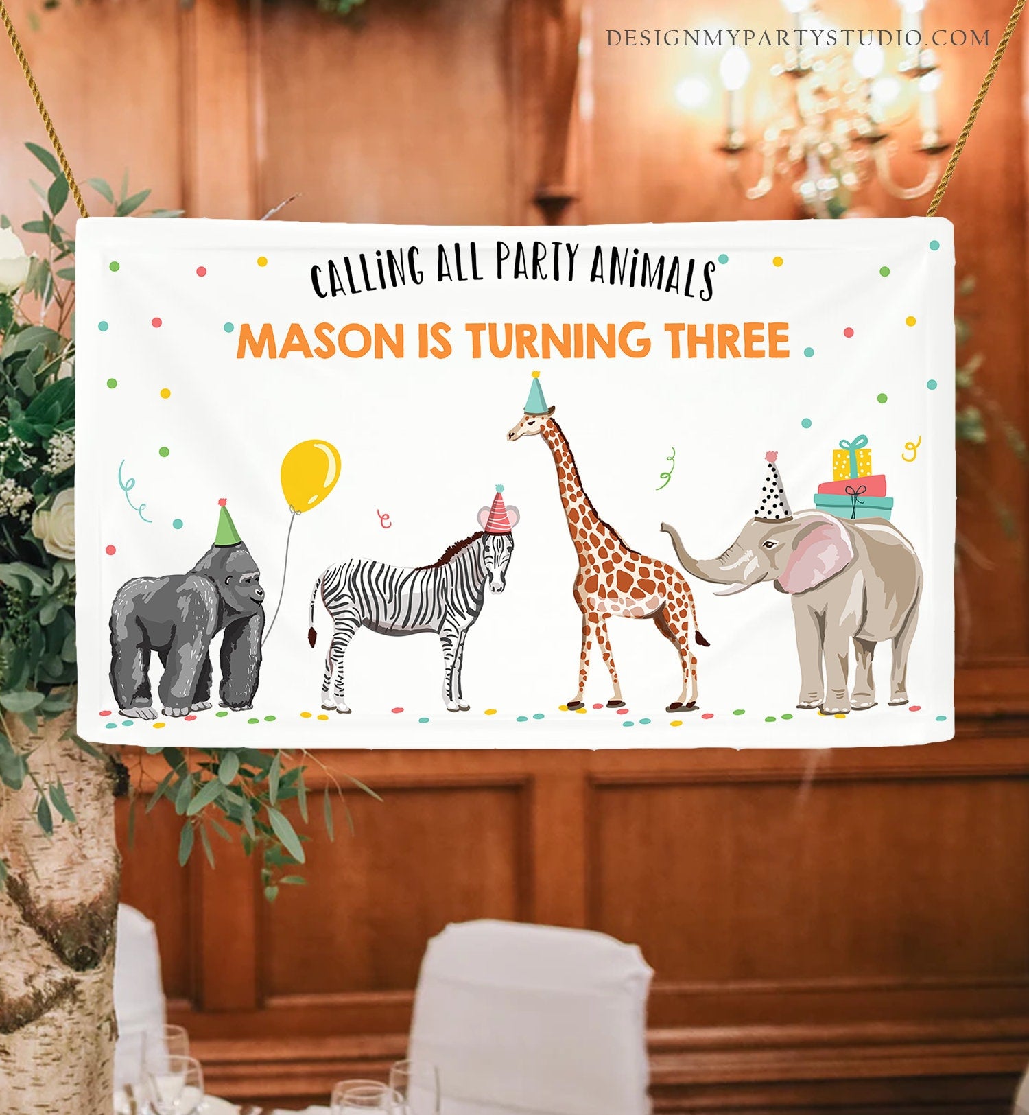 Editable Party Animals Birthday Backdrop Banner Safari Animals Boy Wild One Two Wild Welcome Sign Download Corjl Template Printable 0142