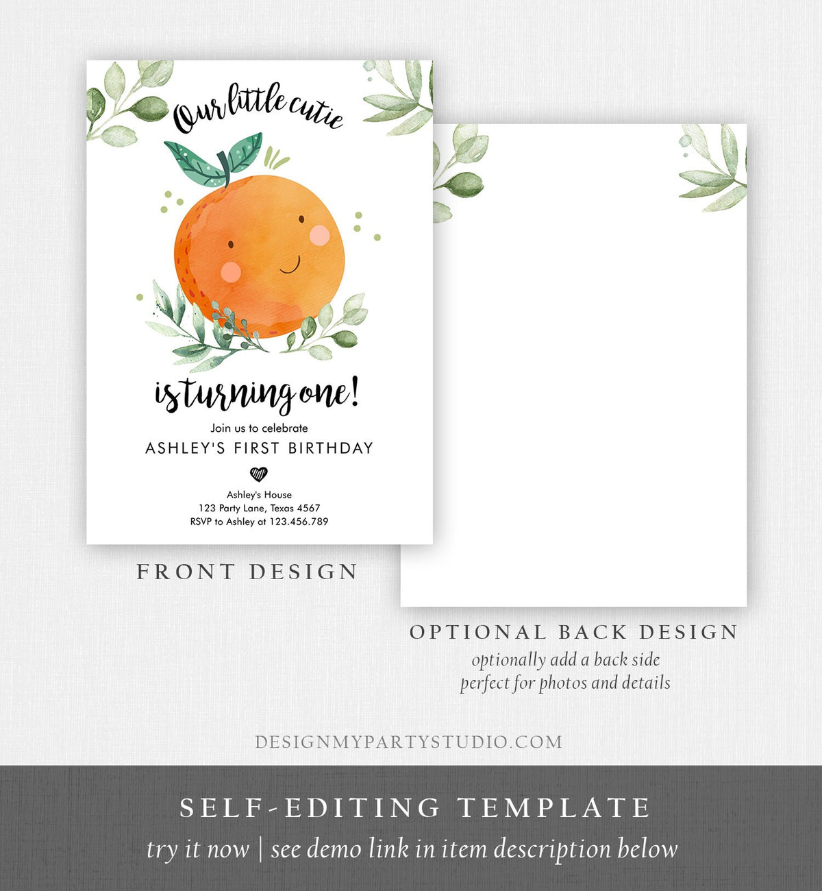 Editable Little Cutie Birthday Invitation Clementine Oranges Party Boy Girl Orange Invitation Citrus Download Printable Corjl Template 0330