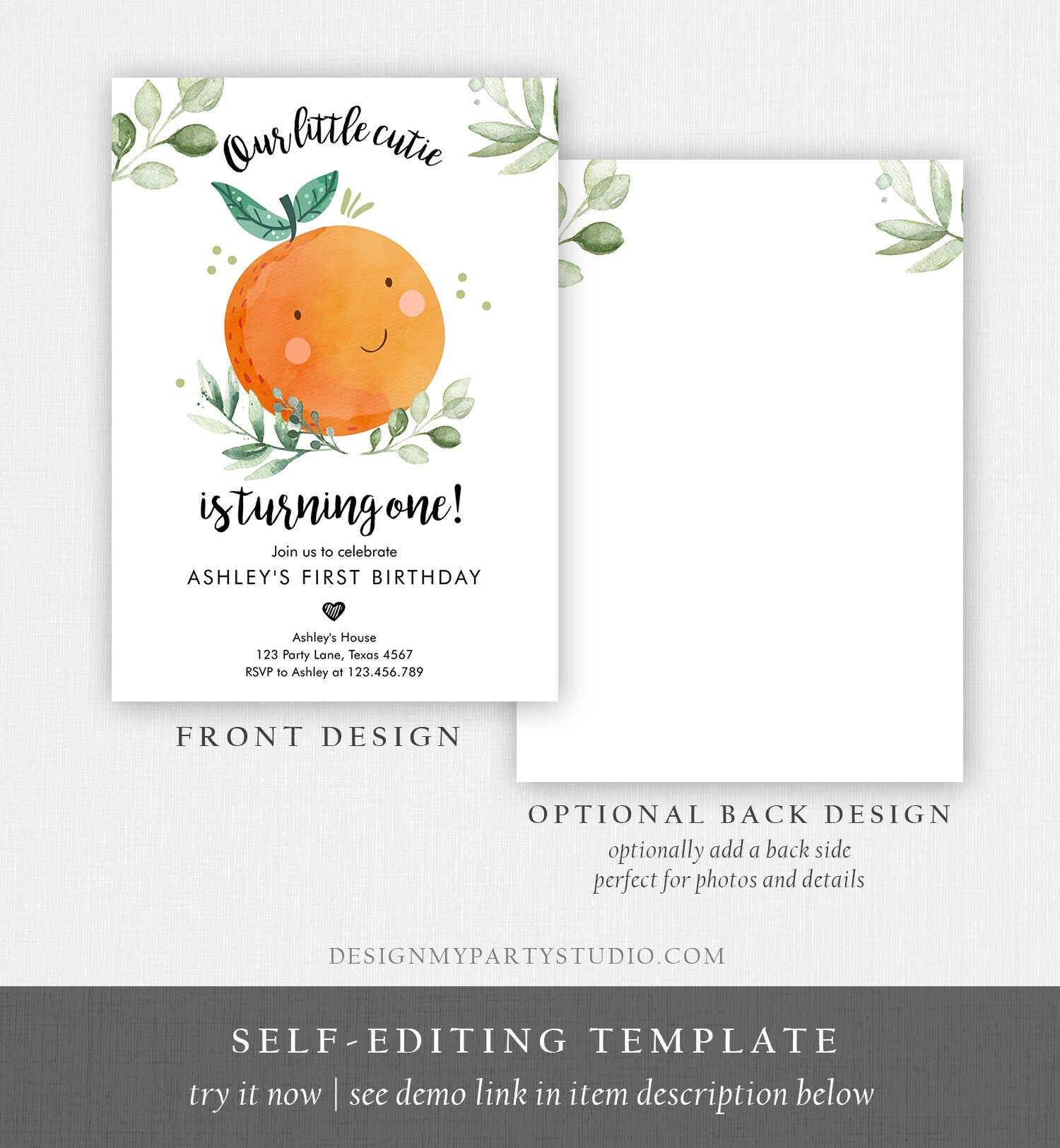 Editable Little Cutie Birthday Invitation Clementine Oranges Party Boy Girl Orange Invitation Citrus Download Printable Corjl Template 0330