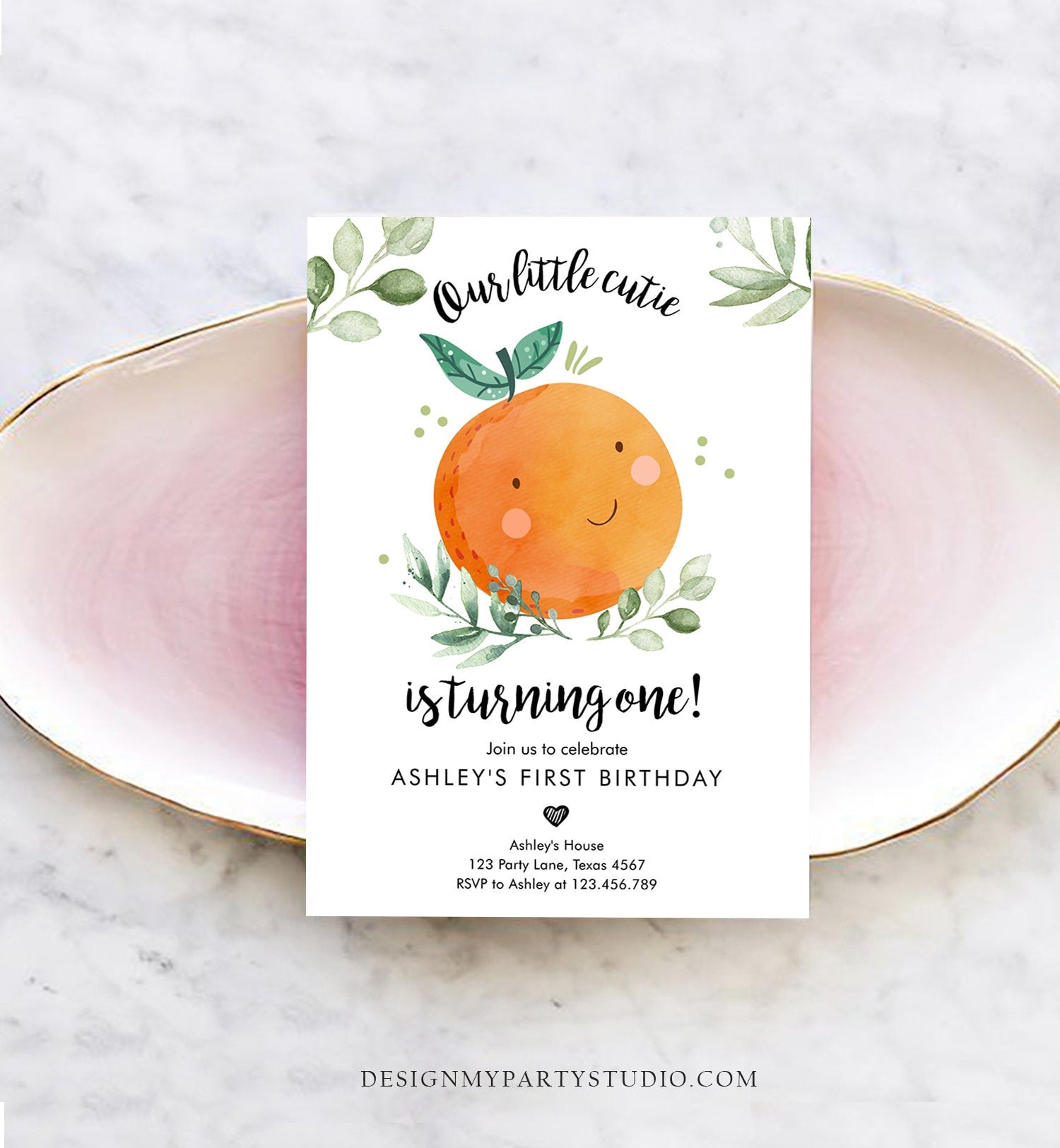 Editable Little Cutie Birthday Invitation Clementine Oranges Party Boy Girl Orange Invitation Citrus Download Printable Corjl Template 0330