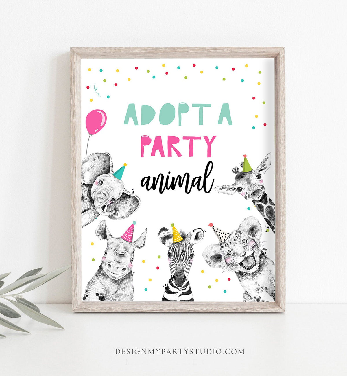 Adopt a Party Animal Birthday Sign Table Decor Party Animals Birthday Wild One Animals Girl Zoo Safari Table Sign Zoo Jungle Printable 0390