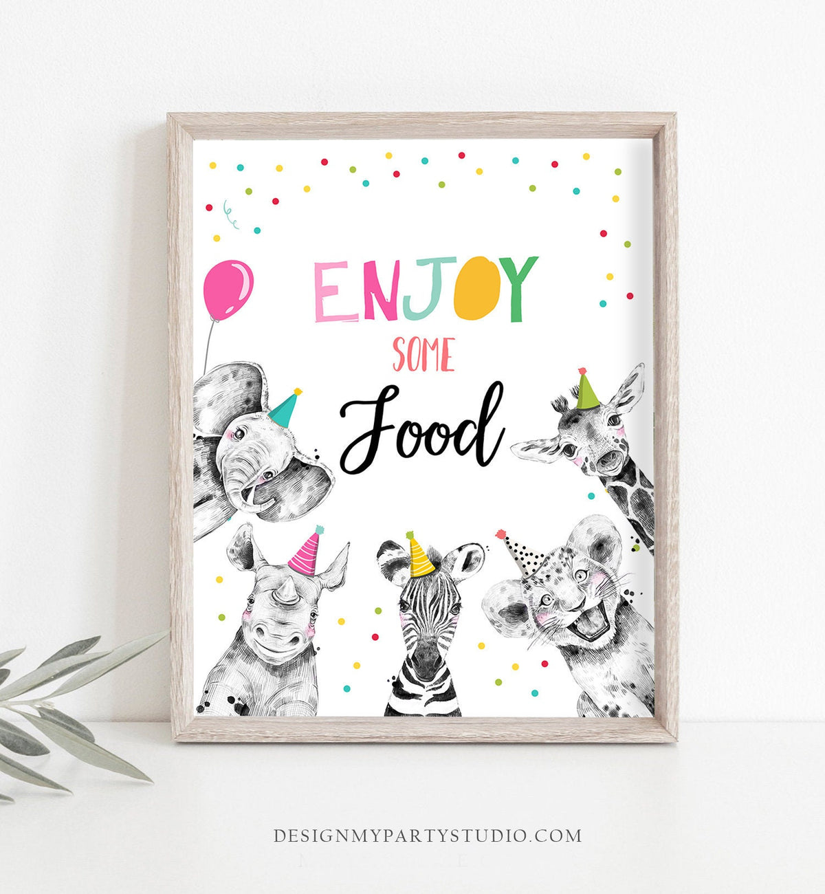 Enjoy Some Food Birthday Sign Party Food Table Bar Snacks Wild One Safari Animals Party Animals Zoo Girl Pink Decor Download Printable 0390