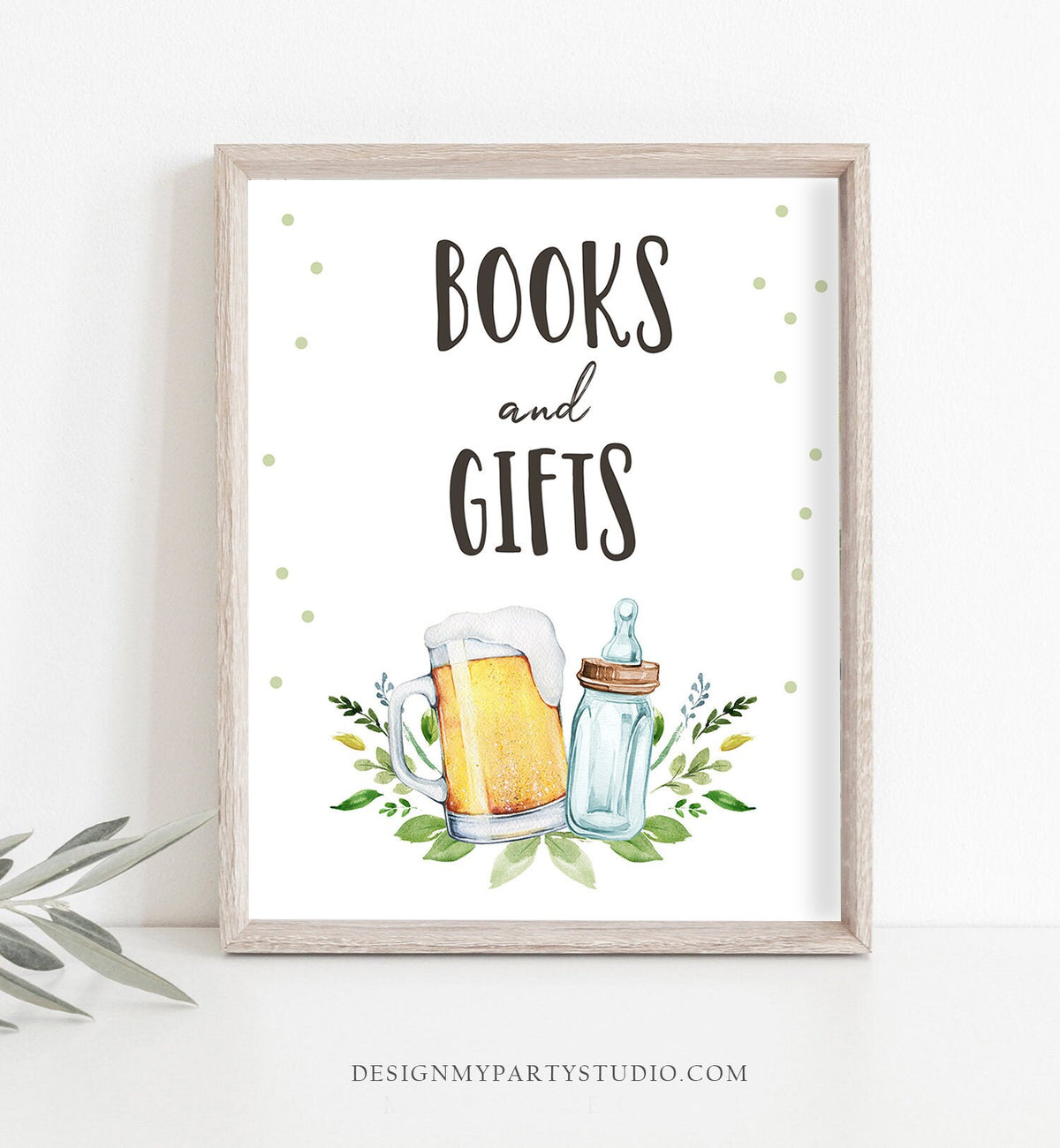Books And Gifts Sign Table Decor Baby is Brewing Sign Gift Table Bottles and Beers Greenery Gift Table Sign Gender Neutral Printable 0190