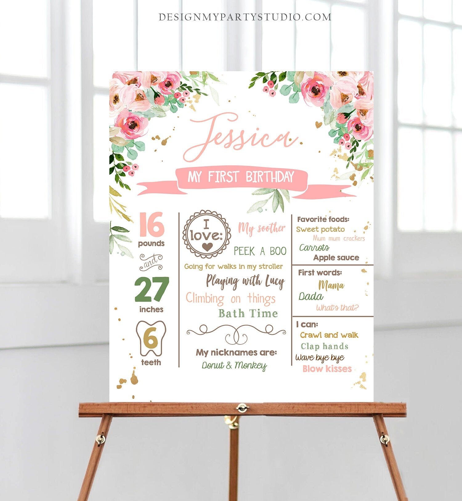 editable-floral-birthday-milestones-sign-wild-one-birthday-first-birth-design-my-party-studio for Editable Printable Milestone Board Template Free Editable Floral Birthday Milestones Sign Wild One Birthday First Birth - Design My Party Studio for Editable Printable Milestone Board Template Free