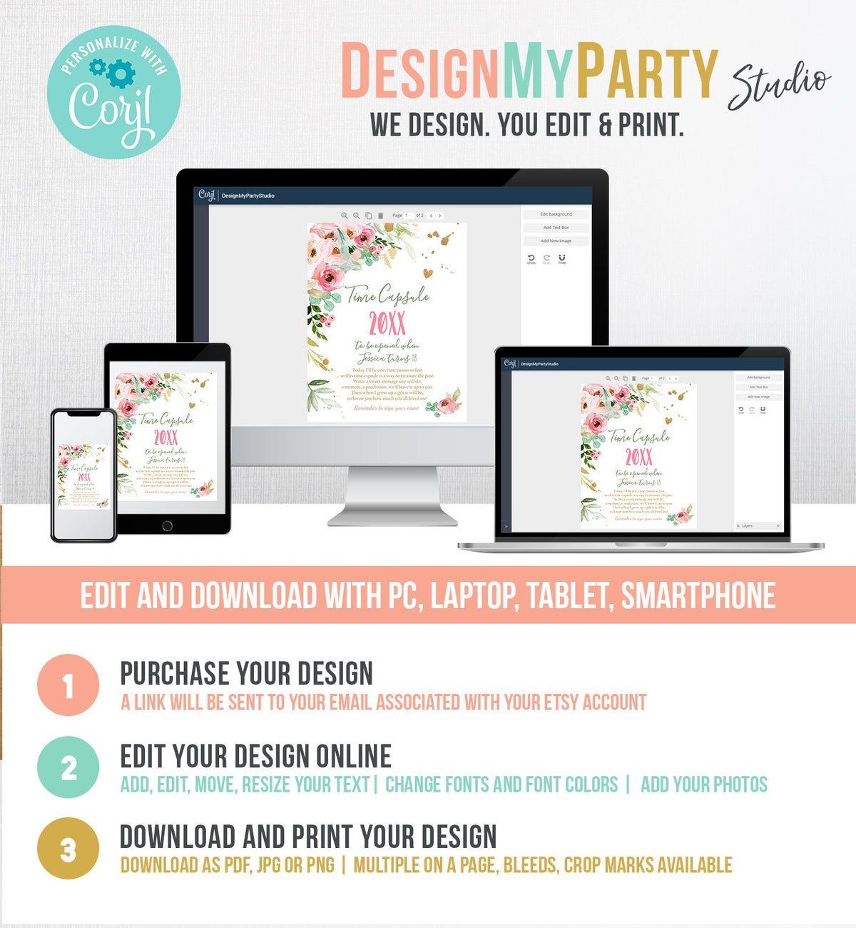 Editable Floral Birthday Time Capsule First Birthday Party Girl Birthday Pink Wild One Miss Onederful Boho Digital Template Printable 0147