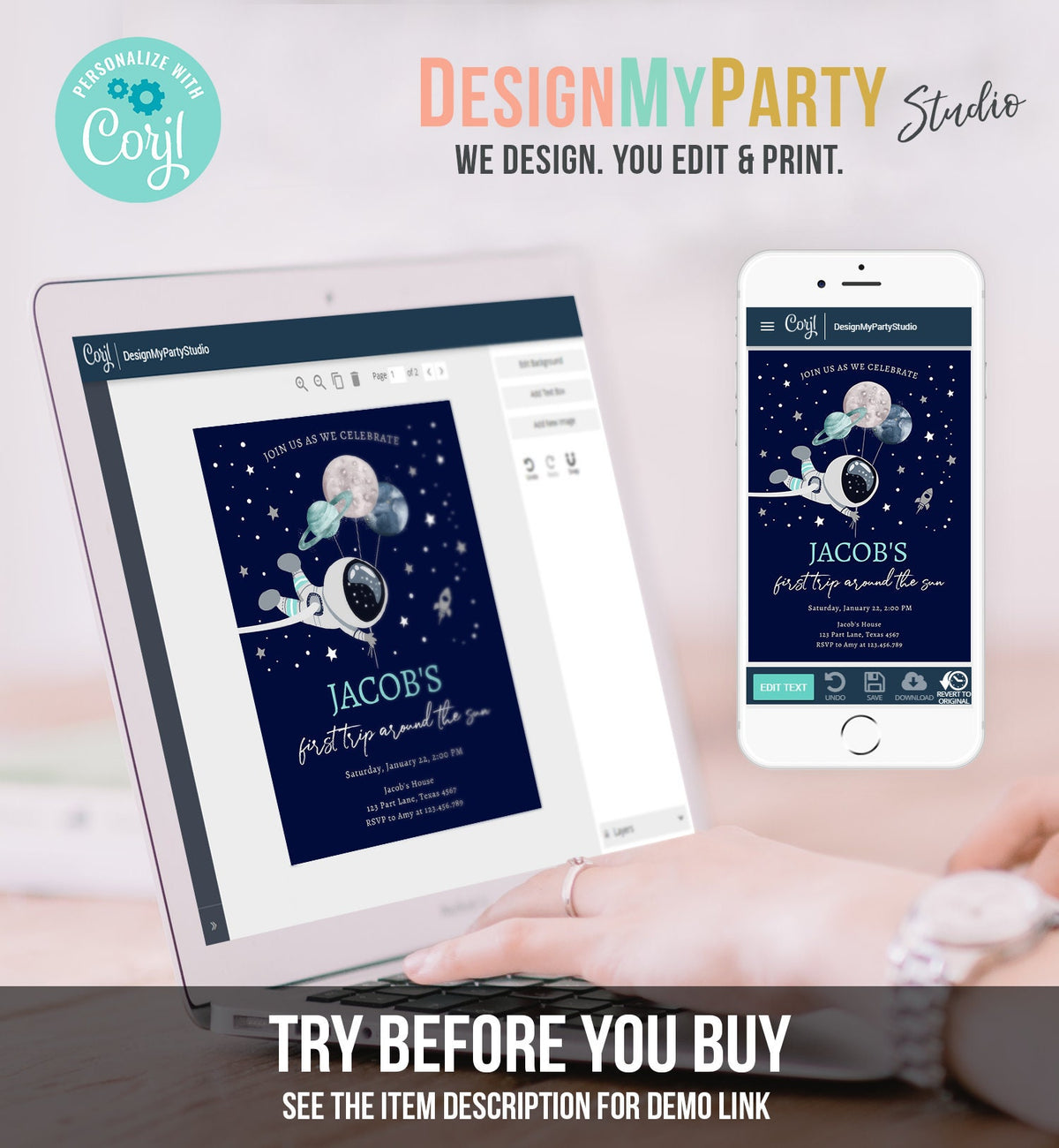 Editable Out of This World Birthday Invitation Outer Space Planets Rocket Ship Galaxy Astronaut Silver Boy Digital Template Printable 0366