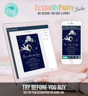 Editable Space Baby Shower Invitation Galaxy Outer Space It's a Boy Blue Planets Moon Countdown Invite Template Instant Download Corjl 0366