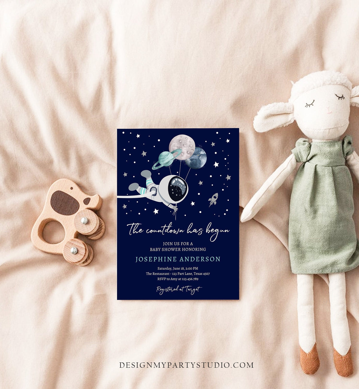 Editable Space Baby Shower Invitation Galaxy Outer Space It&#39;s a Boy Blue Planets Moon Countdown Invite Template Instant Download Corjl 0366