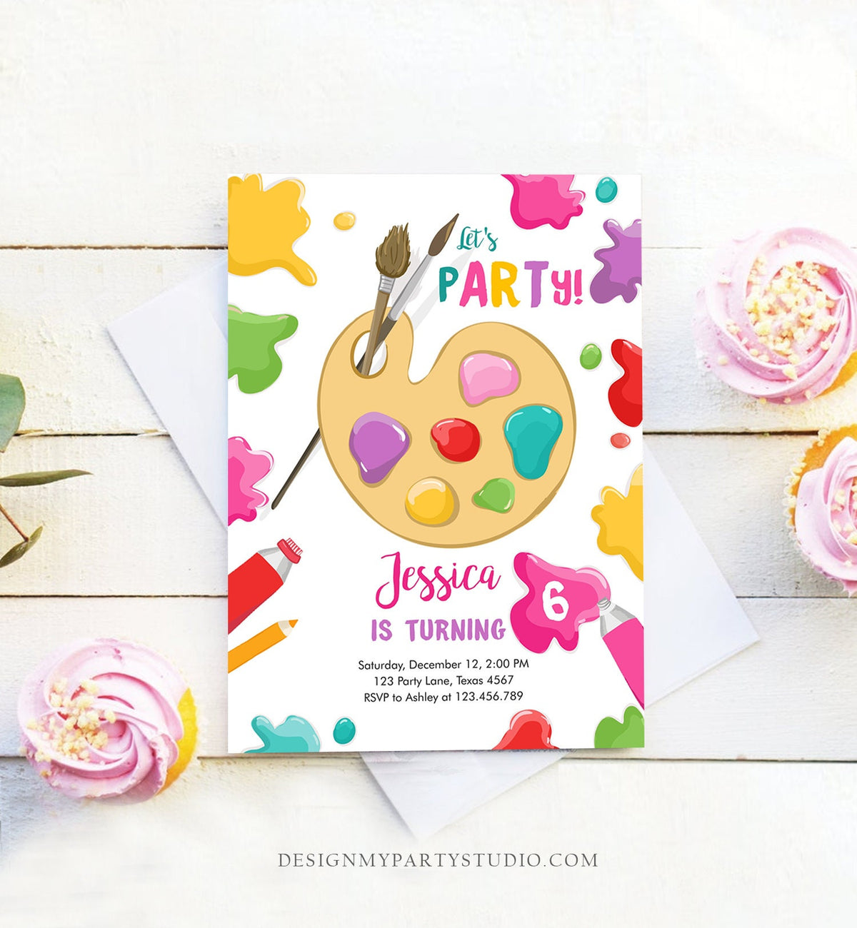 Editable Painting Party Invitation Art Party Birthday Invite Girl Pink Paint Craft Party Download Printable Template Digital Corjl 0319