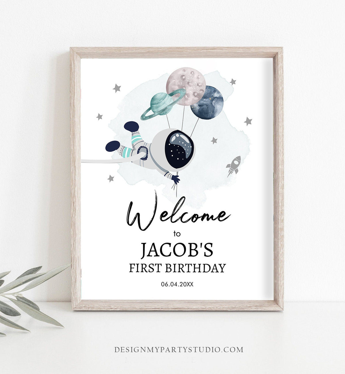 Editable Outer Space Birthday Welcome Sign 1st Birthday Boy Galaxy Planets Trip Around the Sun Astronaut Digital Template Printable 0366
