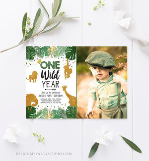 Editable Wild One Birthday Invite Safari Animals Jungle One Wild Year Black Gold First Birthday 1st Download Printable Corjl Template 0016