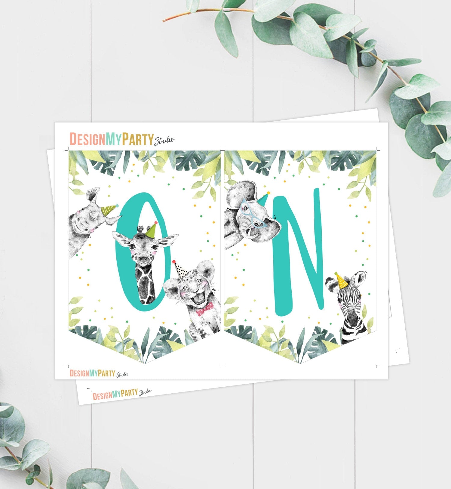 High Chair Banner Safari Animals Boy Party Animals Wild One Birthday Boy Zoo Decorations ONE banner Blue Digital Download Printable 0322
