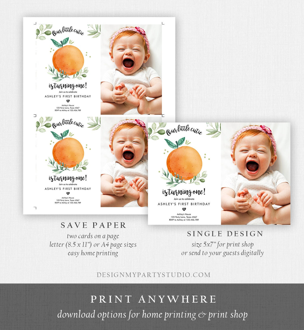 Editable Little Cutie Birthday Invitation Clementine Oranges Party Tutti Fruitti Orange Invite Citrus Download Printable Corjl Template 0330
