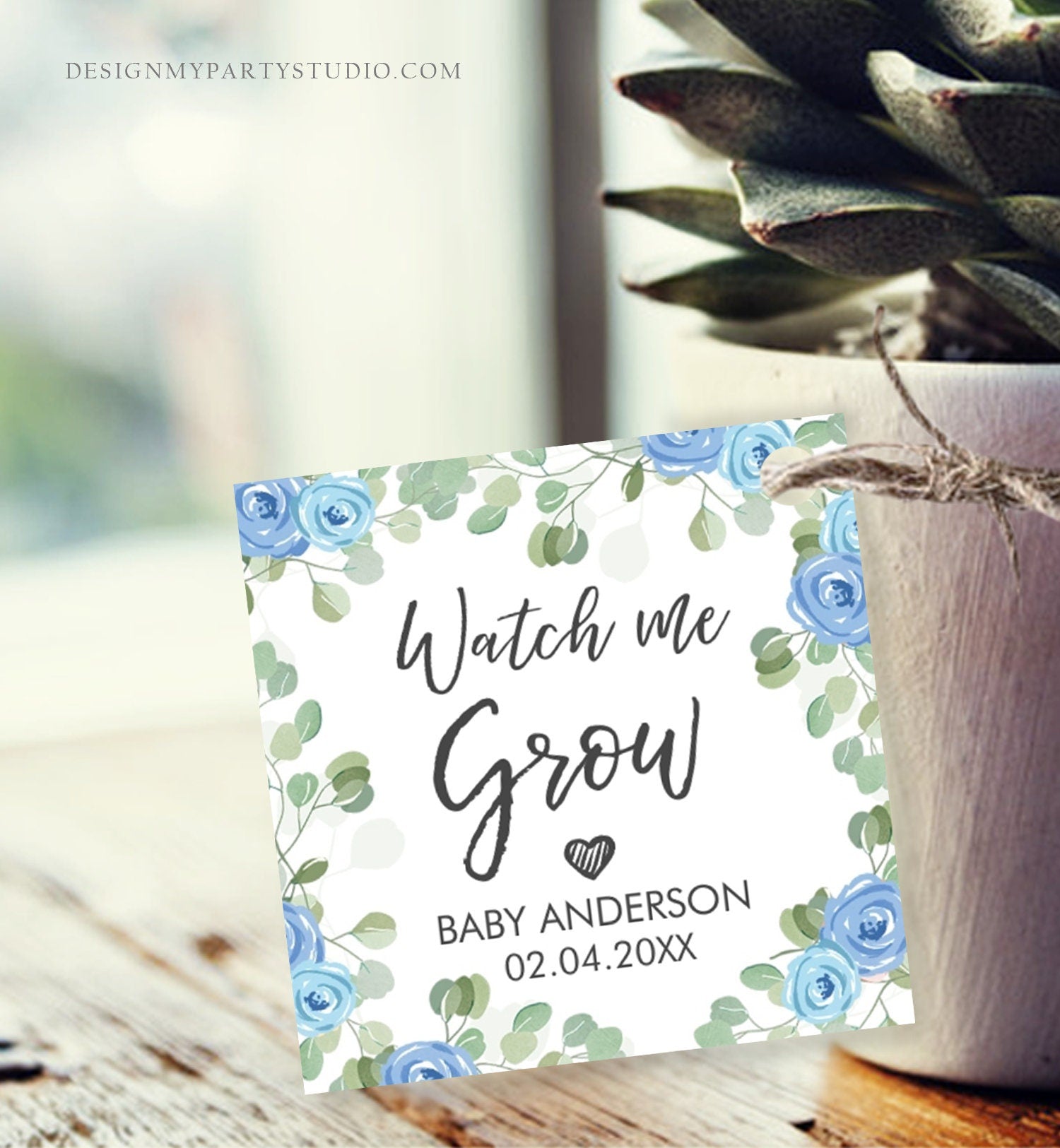 watch me grow succulent tags Editable Watch Me Grow Tags Baby Shower Favor Tags Plant Tags Cactus S