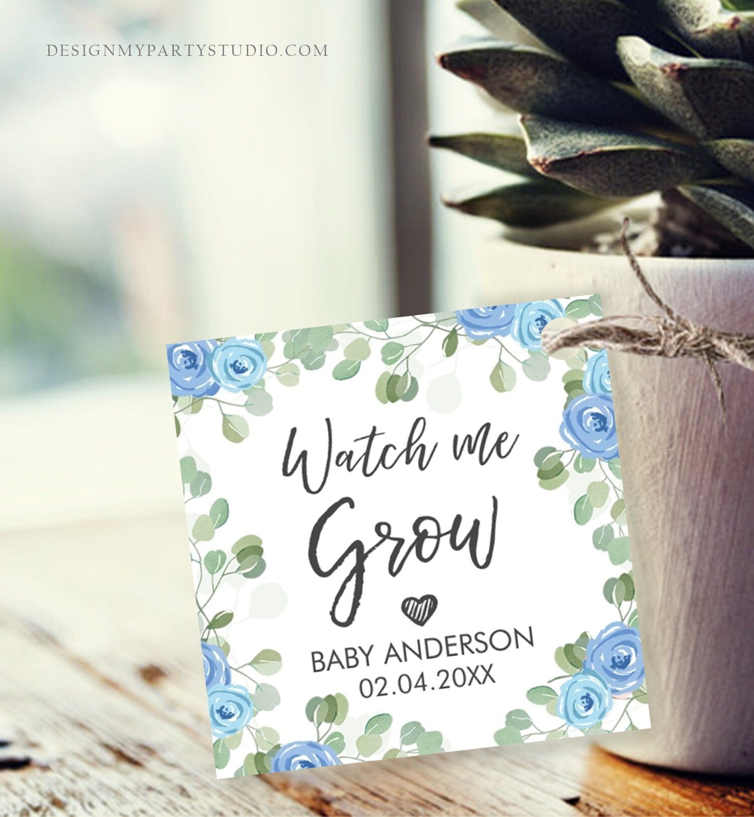 Editable Watch Me Grow Tags Baby Shower Favor Tags Plant Tags Cactus Succulent Thank You Tag Download Corjl Template Printable 0029