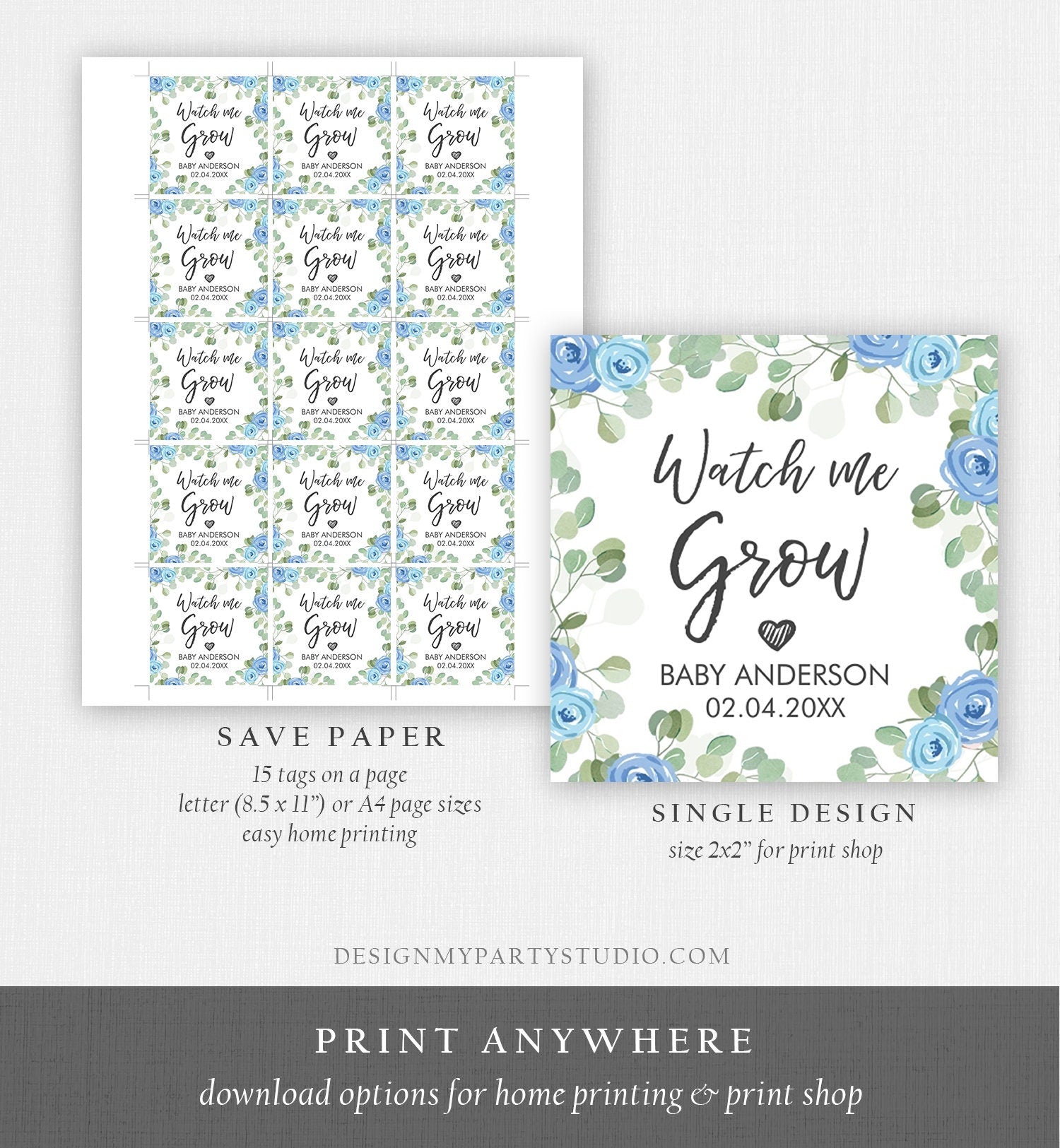 watch me grow succulent tags printable Editable Watch Me Grow Tags Baby Shower Favor Tags Plant Tags Cactus S