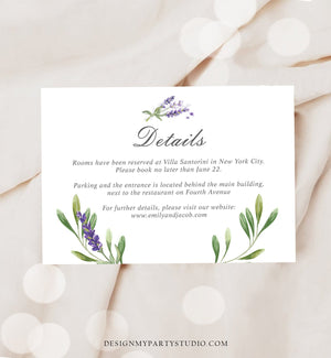 Editable Lavender Details Card Wedding Insert Card Foliage Boho Lilac Blush Purple Information Enclosure Corjl Template Printable 0206