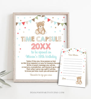 Editable Teddy Bear Time Capsule First Birthday Party Game Teddy Bear Picnic Party Guestbook Boy Blue Download Corjl Template Printable 0100
