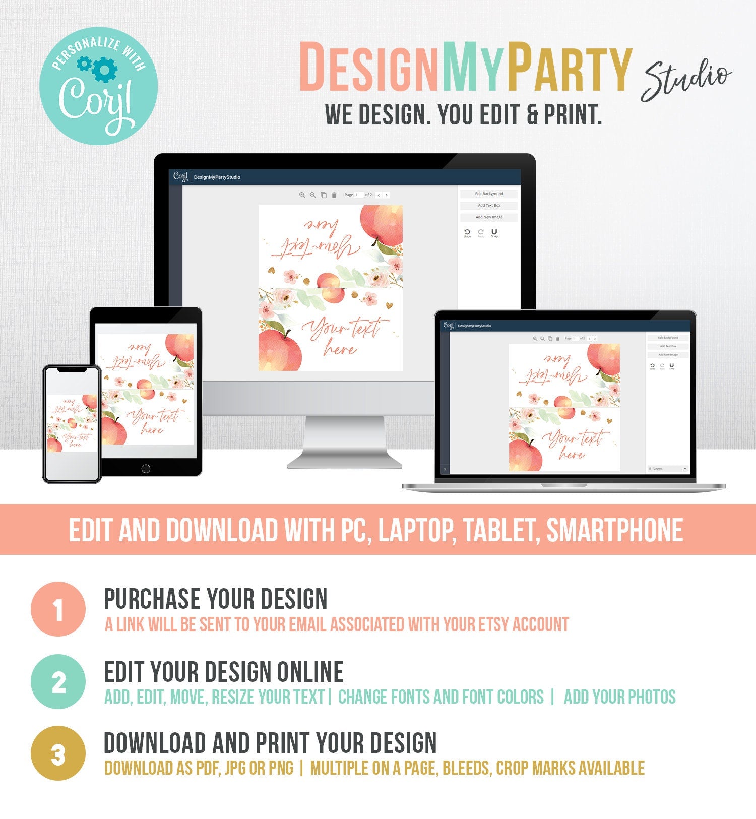 Editable Peach Food Label Peach Birthday Food Card Girl Pink Gold Floral Little Peach Buffet Label Digital Download Template Printable 0401