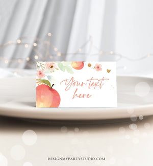 Editable Peach Food Labels Peach Birthday Food Cards Tent Card Girl Pink Gold Floral Little Peach Buffet Label Tent Card Template Corjl 0401
