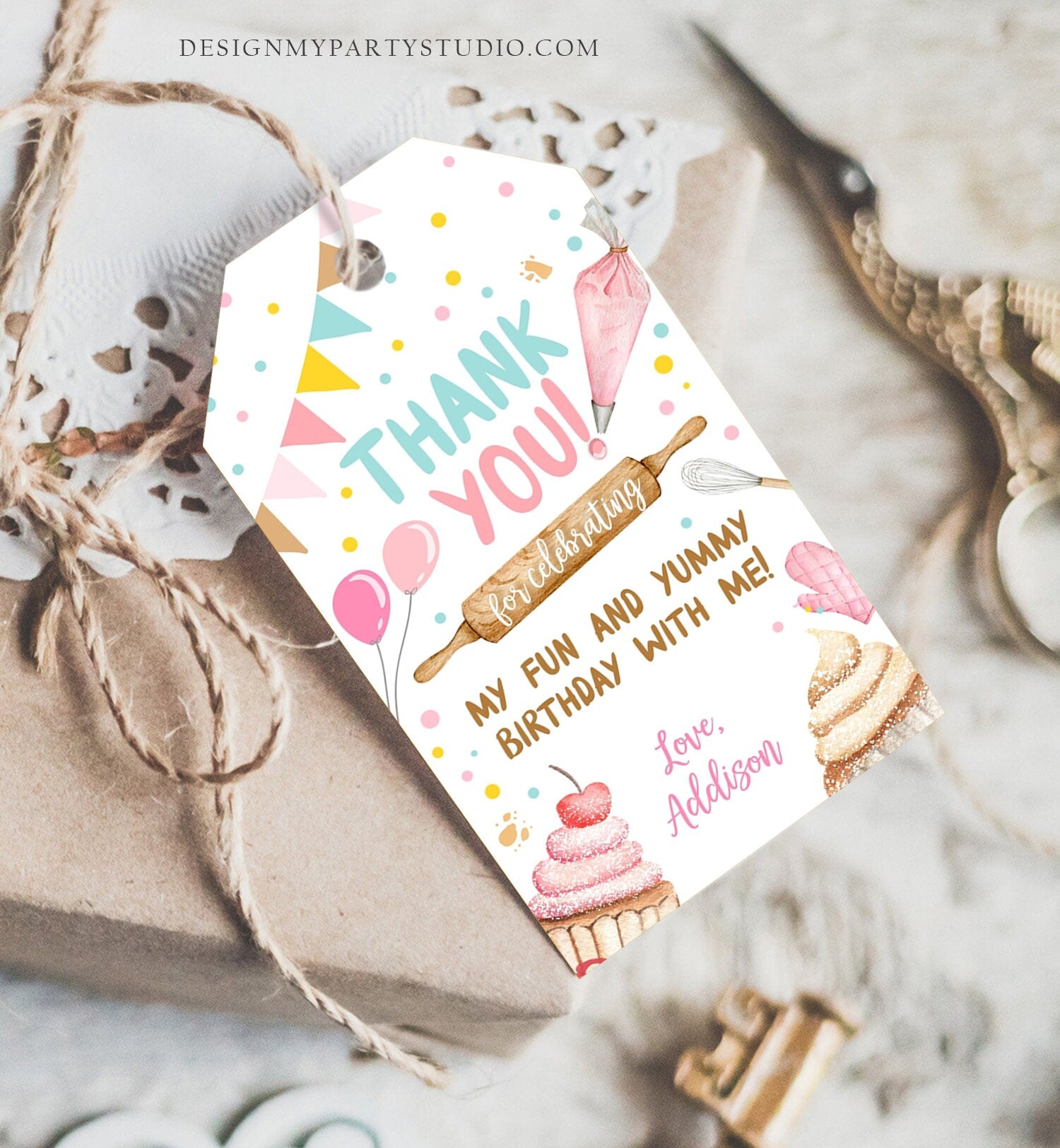 Editable Baking Favor Tags Tags Baking Birthday Thank you tags Kids Cupcake Decorating Party Little Chef Tags Template Corjl PRINTABLE 0364
