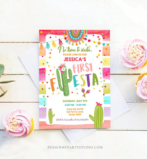 Editable Fiesta Birthday Invitation Cactus Succulent First Birthday Party Girl ANY AGE Mexican Uno Download Corjl Template Printable 0134