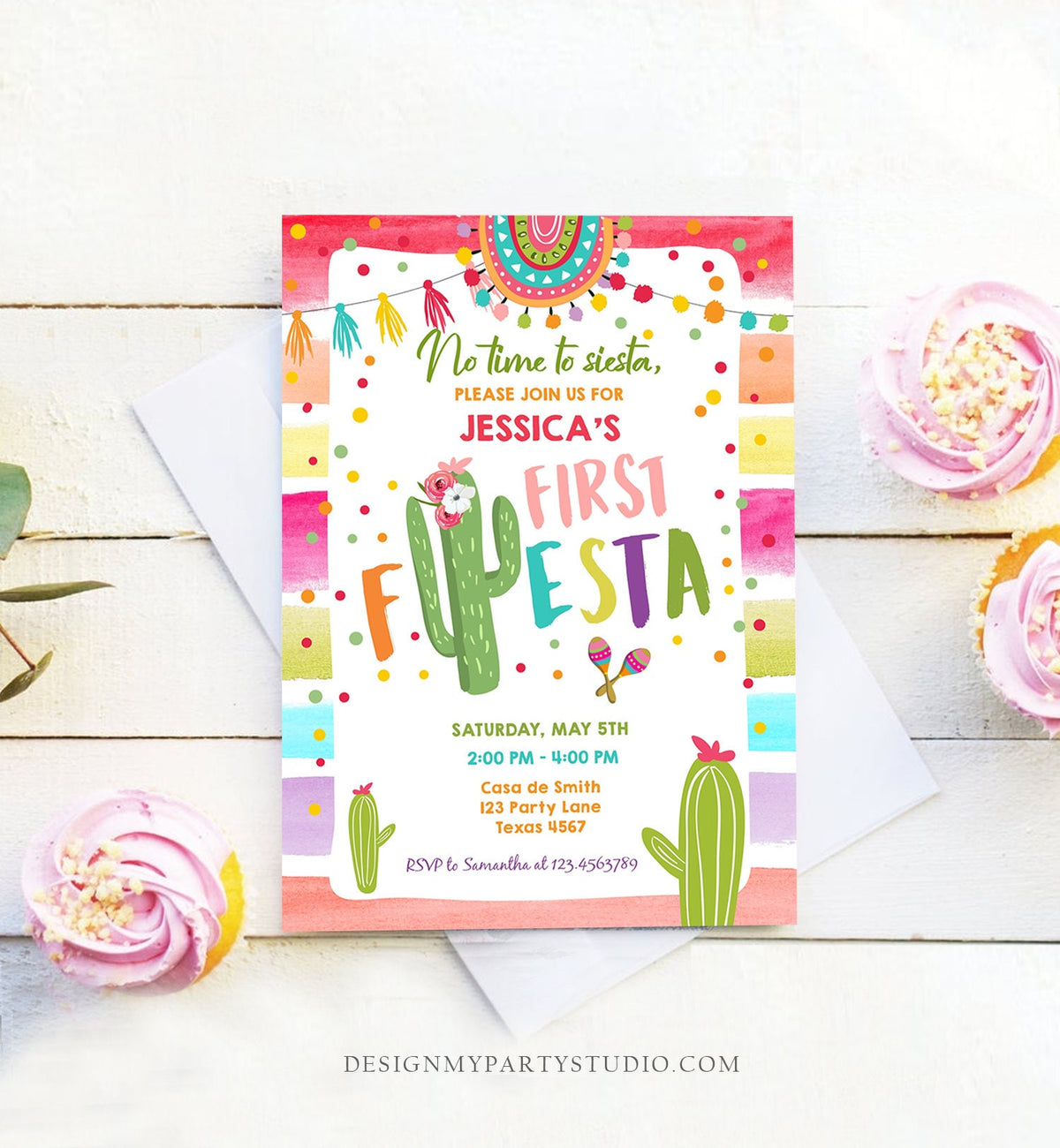 Editable Fiesta Birthday Invitation Cactus Succulent First Birthday Party Girl ANY AGE Mexican Digtal Download Evite Template Printable 0134