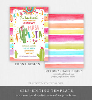 Editable Fiesta Birthday Invitation Cactus Succulent First Birthday Party Girl ANY AGE Mexican Uno Download Corjl Template Printable 0134