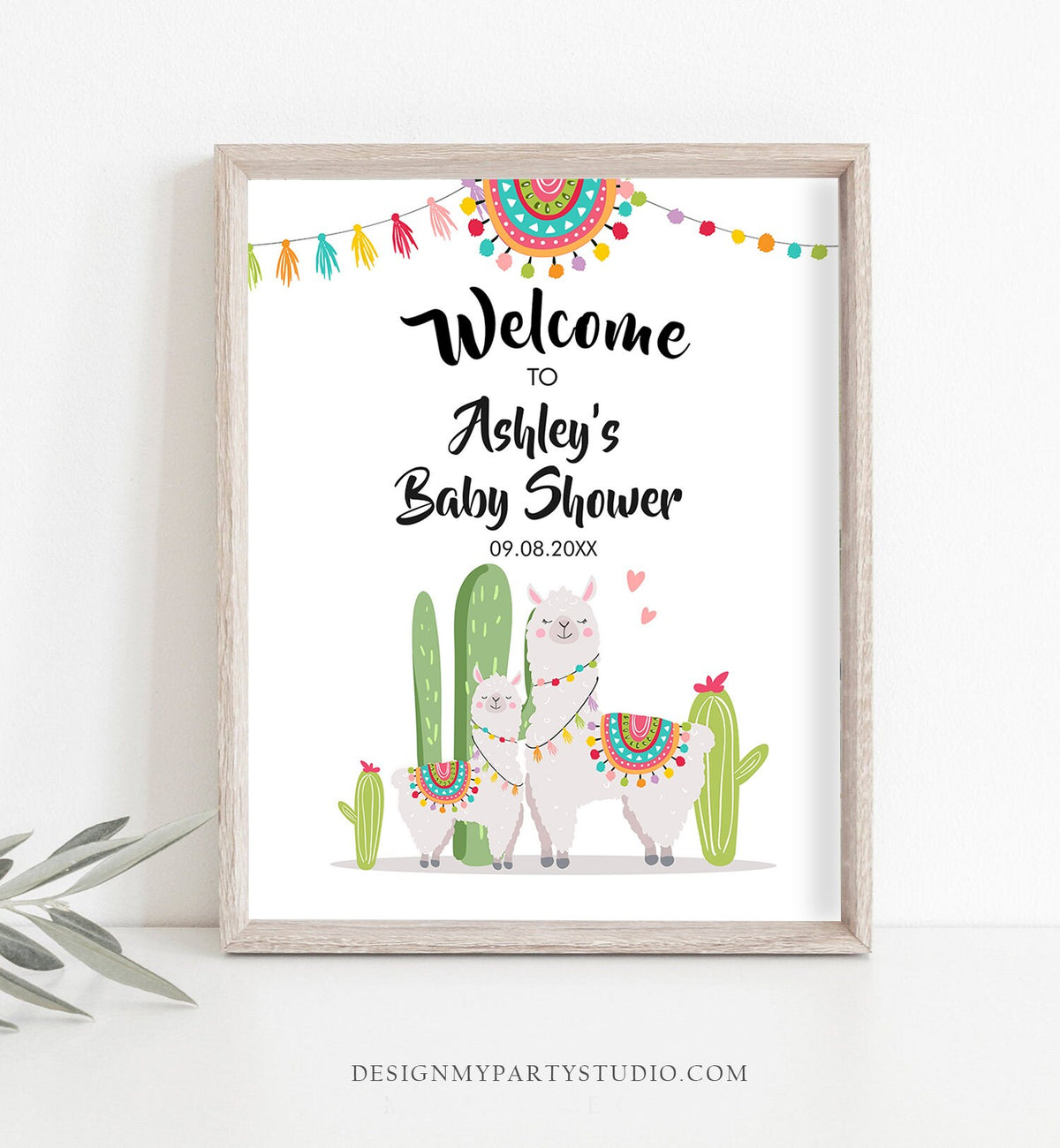 Editable Llama Welcome Sign Llama Baby Shower Welcome Baby Sprinkle Cactus Theme Fiesta Mexican Succulent Digital Template Printable 0079